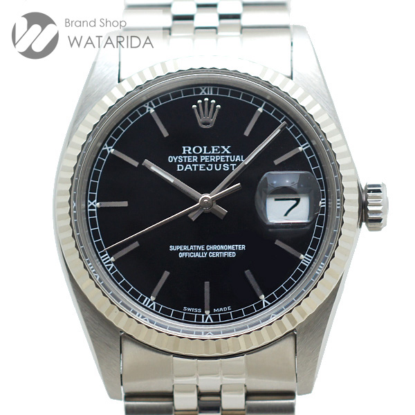 川崎の質屋 渡田質店 ロレックス ROLEX 腕時計 デイトジャスト 16014 7番台 黒文字盤 SS WG 2021年6月OH済 箱・国際サービス保証書付 送料無料 のご紹介です。