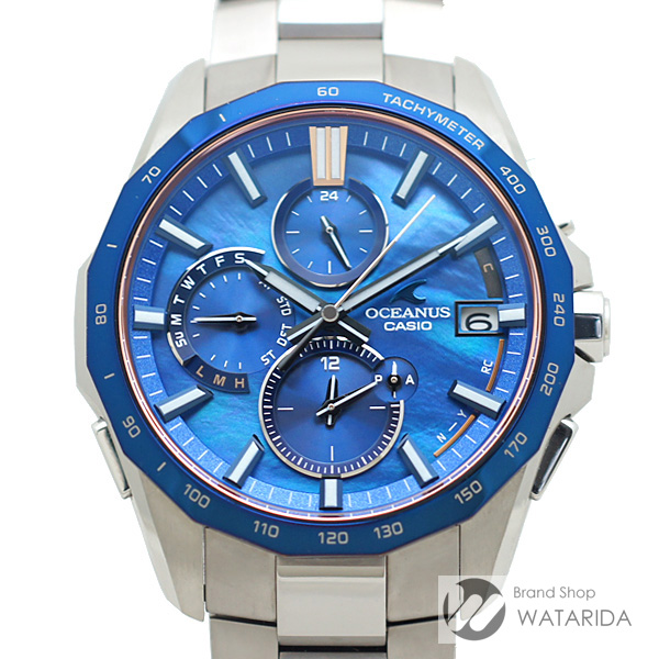 川崎の質屋 渡田質店 カシオ 腕時計 オシアナス マンタ OCW-S4000E-2AJF 白蝶貝文字盤 チタン ブルー 箱・保付 送料無料 のご紹介です。
