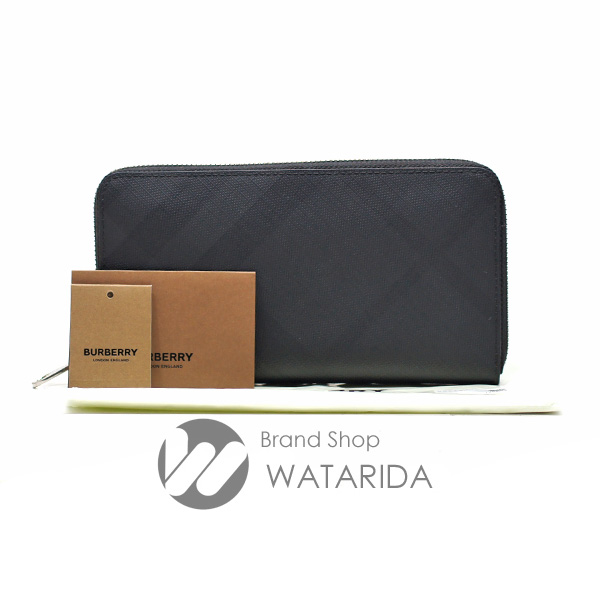 川崎の質屋 渡田質店 バーバリー 財布 ロンドンチェック&レザー ラウンドジップウォレット 80144801 ダークチャコール のご紹介です。