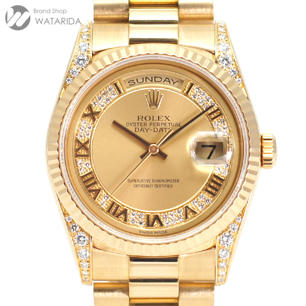 川崎の質屋 渡田質店 ロレックス ROLEX 腕時計 デイデイト 18338 ML W番 YG ダイヤモンド ミリヤードダイヤル ラグダイヤ 箱・保付 送料無料 のご紹介です。