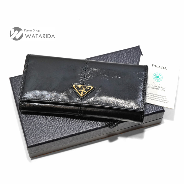 プラダ PRADA 長財布 ソフトルックス レザー 1MH132_2CYR_F0002 ブラック 牛革 箱・冊子付 川崎の質屋 渡田質店